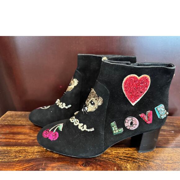 Kate Spade 7.5 Suede Black Embellished Edgy Baddie Glam Ankle Boots Sequin - Picture 2 of 8